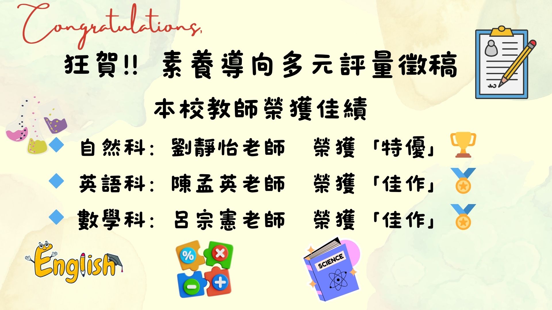 素養導向多元評量徵稿佳績